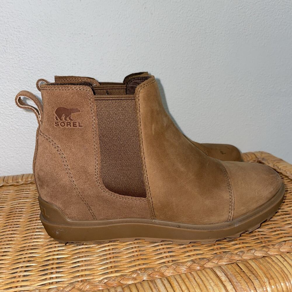 SOREL Women's Evie II Wedge Chelsea Boot Size 9.5 Brown Leather Shoe